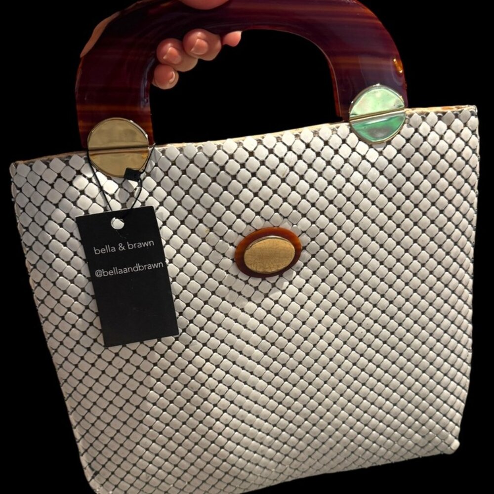 Vintage 1960's white mesh handbag with Tortoise handle and detail.